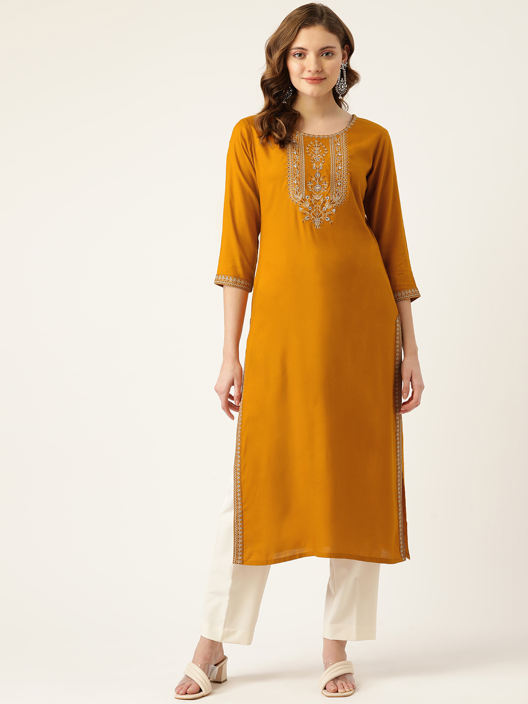 Buy Mustard Cotton Slub Casual Wear Lucknowi Kurti Online From Wholesale  Salwar.